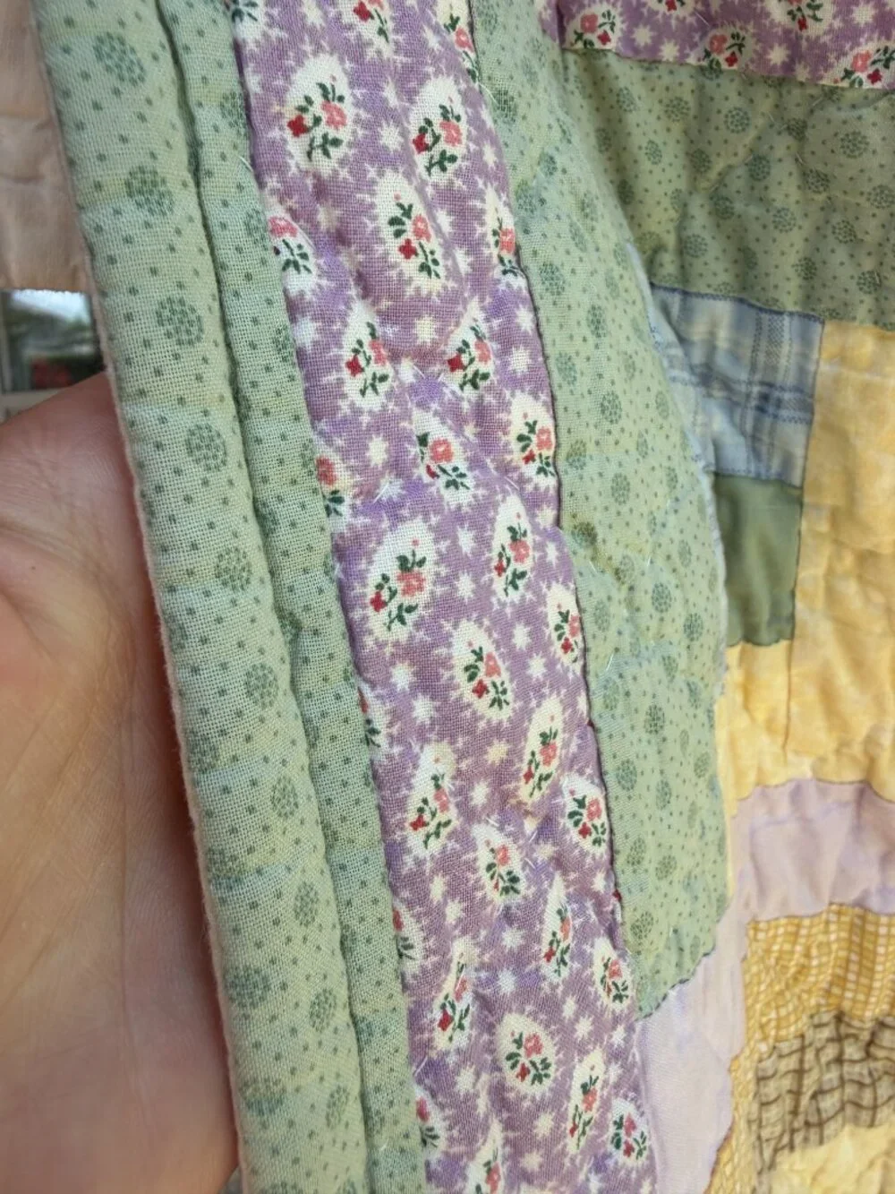 Vintage Log Cabin Quilt | Large Handmade Pastel Patchwork Quilt | 84